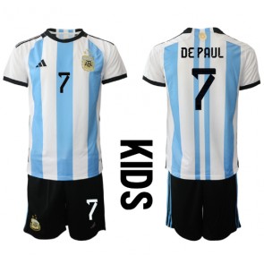 Maillot de foot Argentine Rodrigo de Paul #7 Domicile enfant Monde 2022 Manches Courte (+ pantalon court)